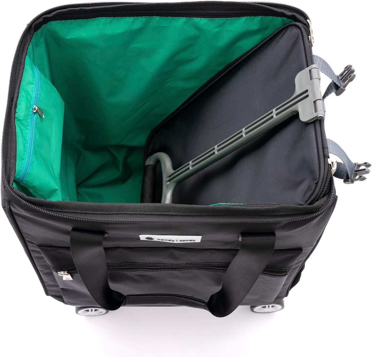 All-Purpose Roller Bag – Foldable Top-Opening Tote on Wheels with Zipper Closure, 8 Spinner Wheels, Lightweight – Travel, Groceries, Laundry, Work, Everyday Hauling - Patent-Green