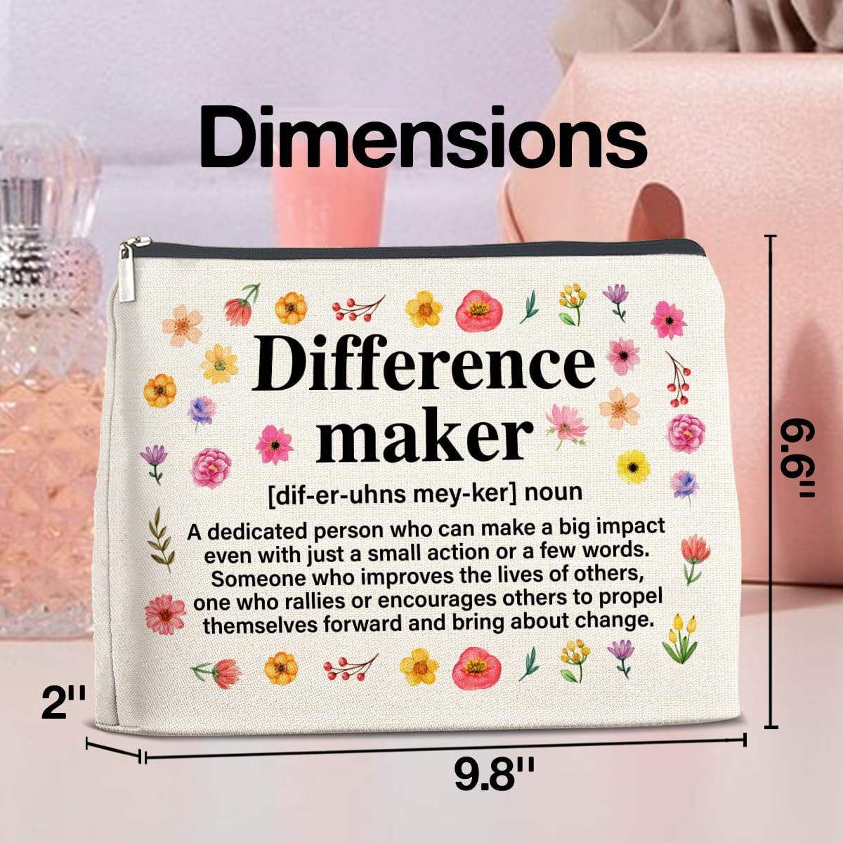 Difference Maker Gifts Makeup Bag, Thank You Appreciation Gifts for Women Teacher Boss Leader Coworker, Difference Maker Definition Zipper Makeup Pouch