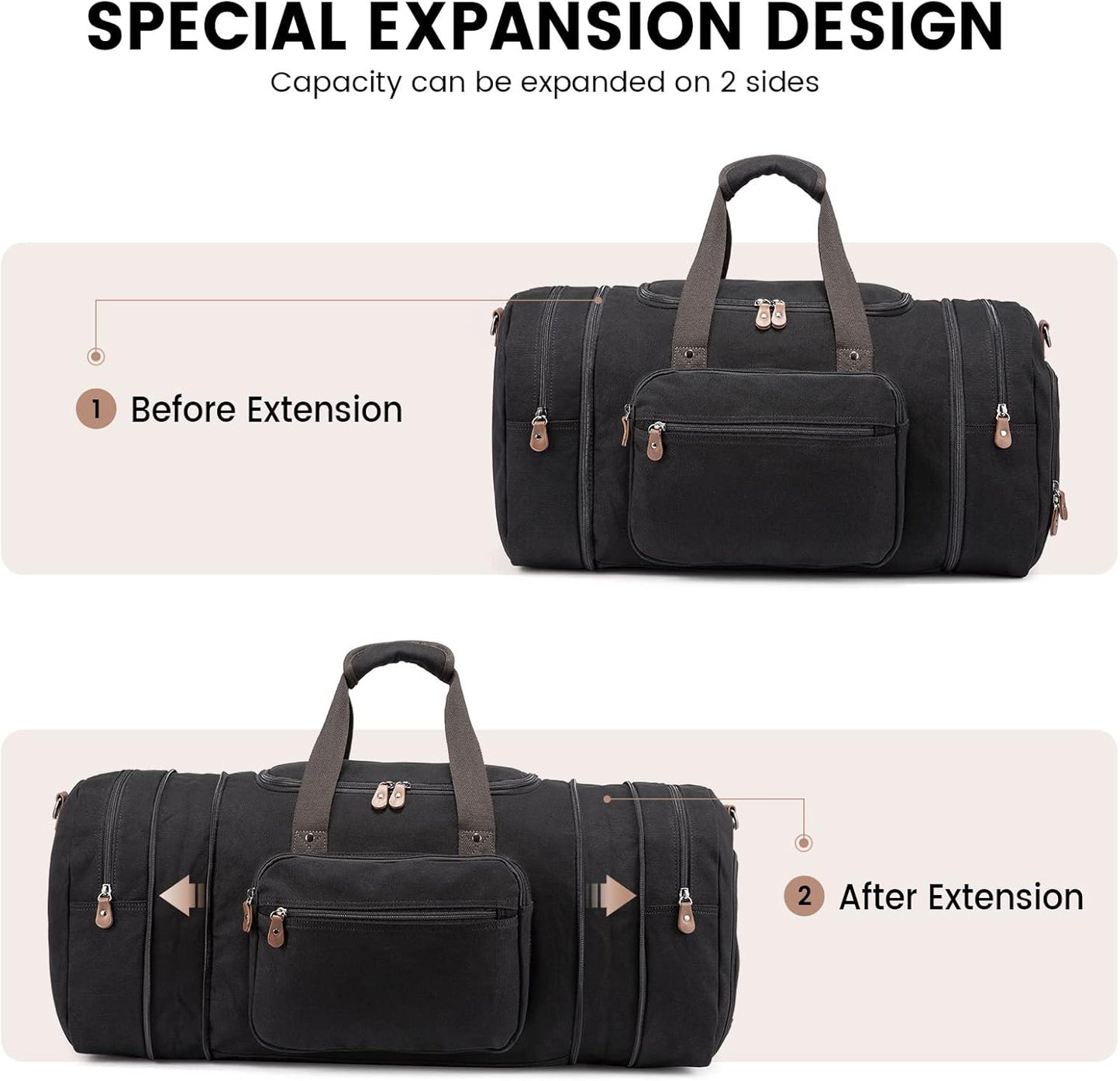 Sucipi Canvas Travel Duffel Bag for Men, Weekend Overnight Bag with Shoe Compartment and Toiletry Bag, Carry-On for Airplanes, Black