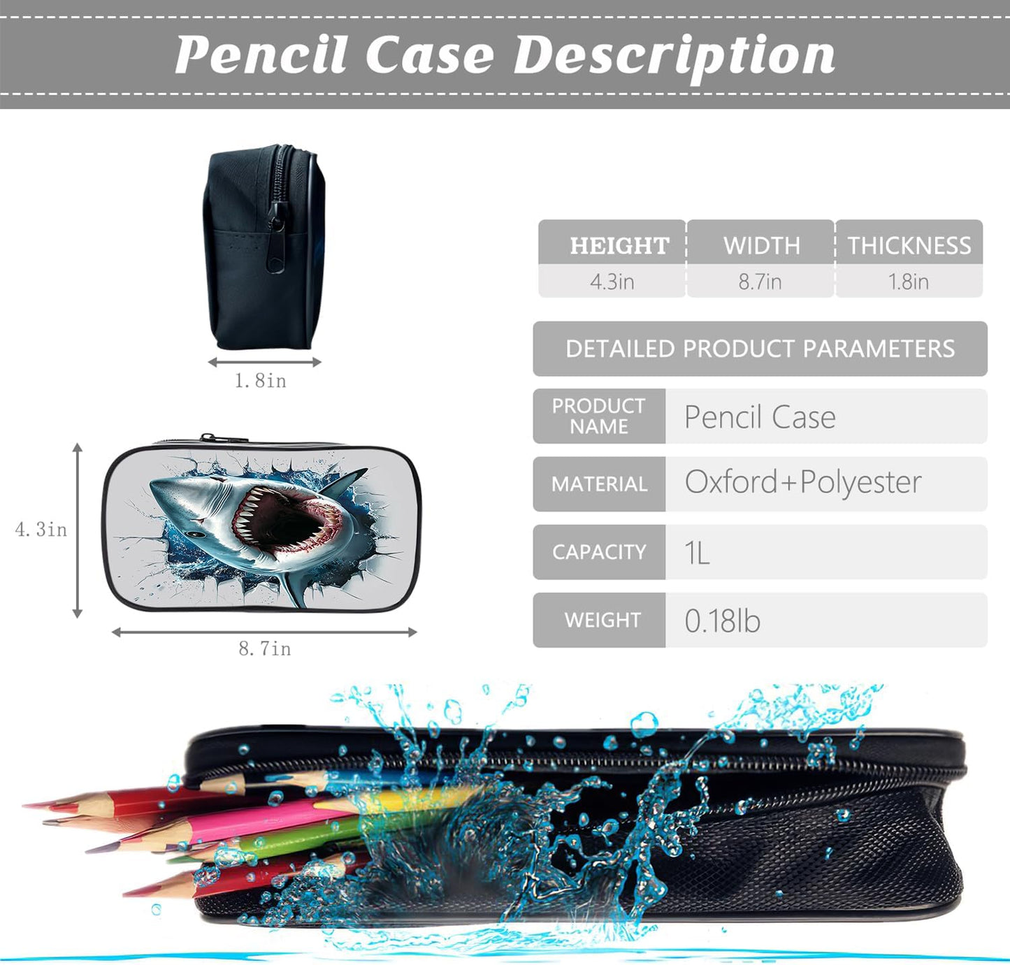 Klymax Shark Backpack Kids Schoolbag with Lunch Box Bag Pencil Bag 3pcs Bookbag Sets for Boys Girls