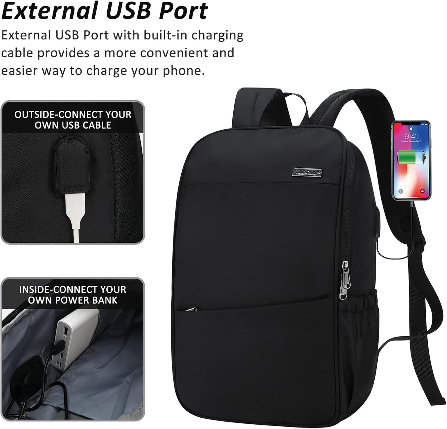 MAXTOP Deep Storage Laptop Backpack with USB Charging Port[Water Resistant] College Computer Bookbag Fits 16 Inch Laptop
