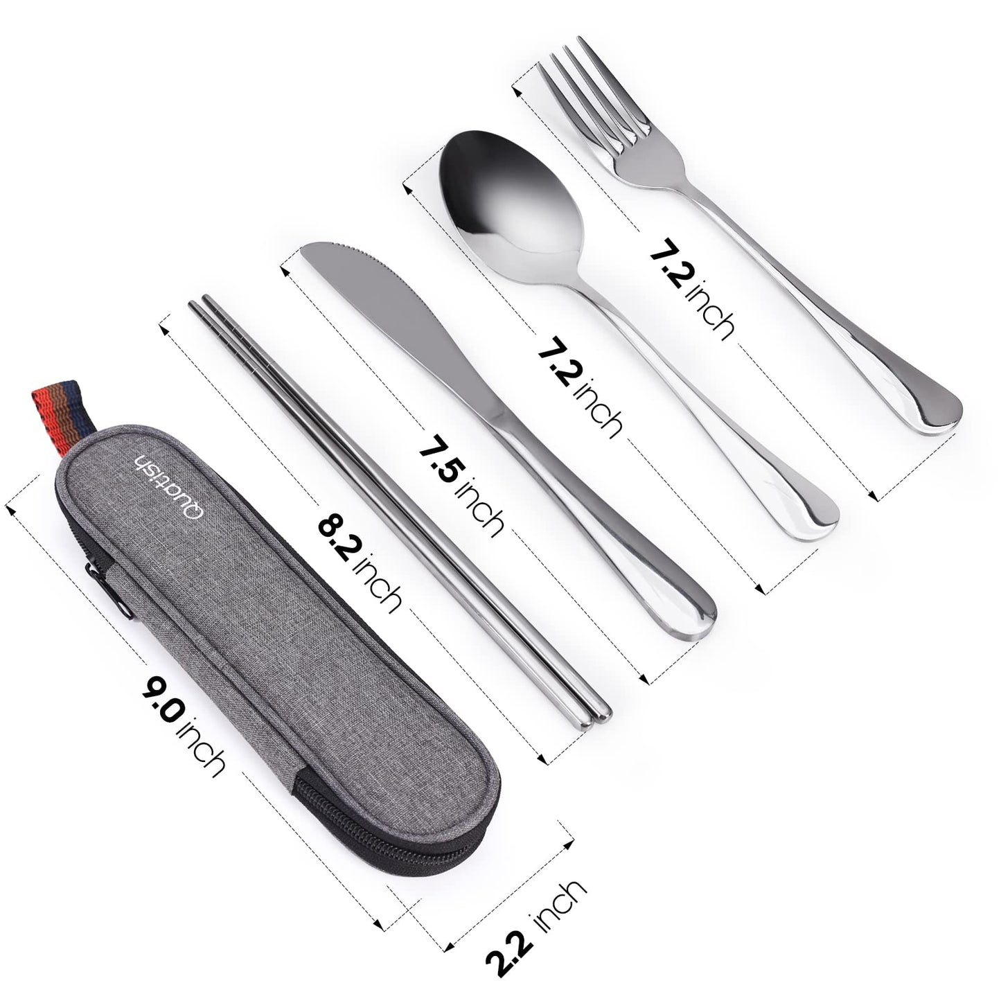Travel Utensils with Case, Quatish Portable Silverware Set for Work, Stainless Steel Reusable