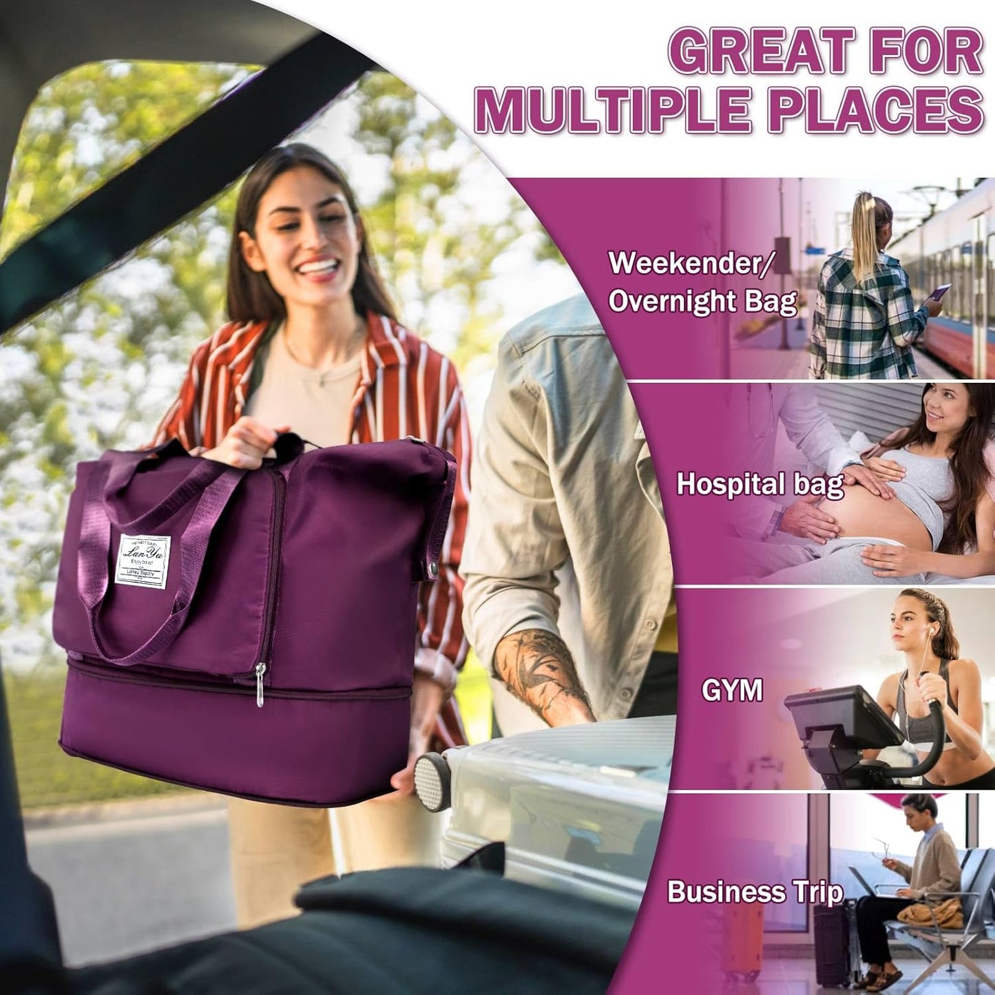 Ranslen Large Capacity Folding Travel Bag,Expansion Travel Duffel Bag with Dry and Wet Separation Portable Travel Duffel Bag