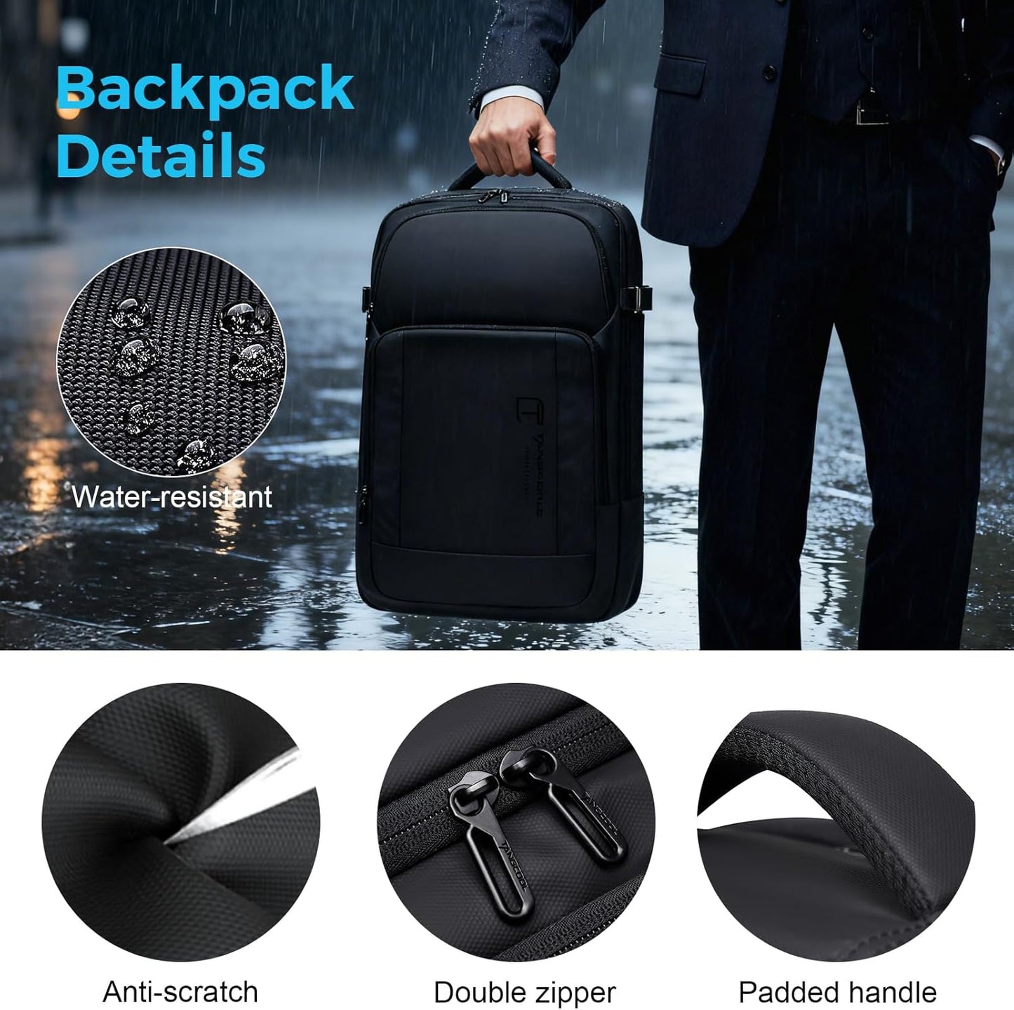 Travel Backpack for Men, 17.3 Inches Business Laptop Backpack Water-Resistant Carry on Airline Approved 18x14x8 Luggage Backpack with USB Charger Port