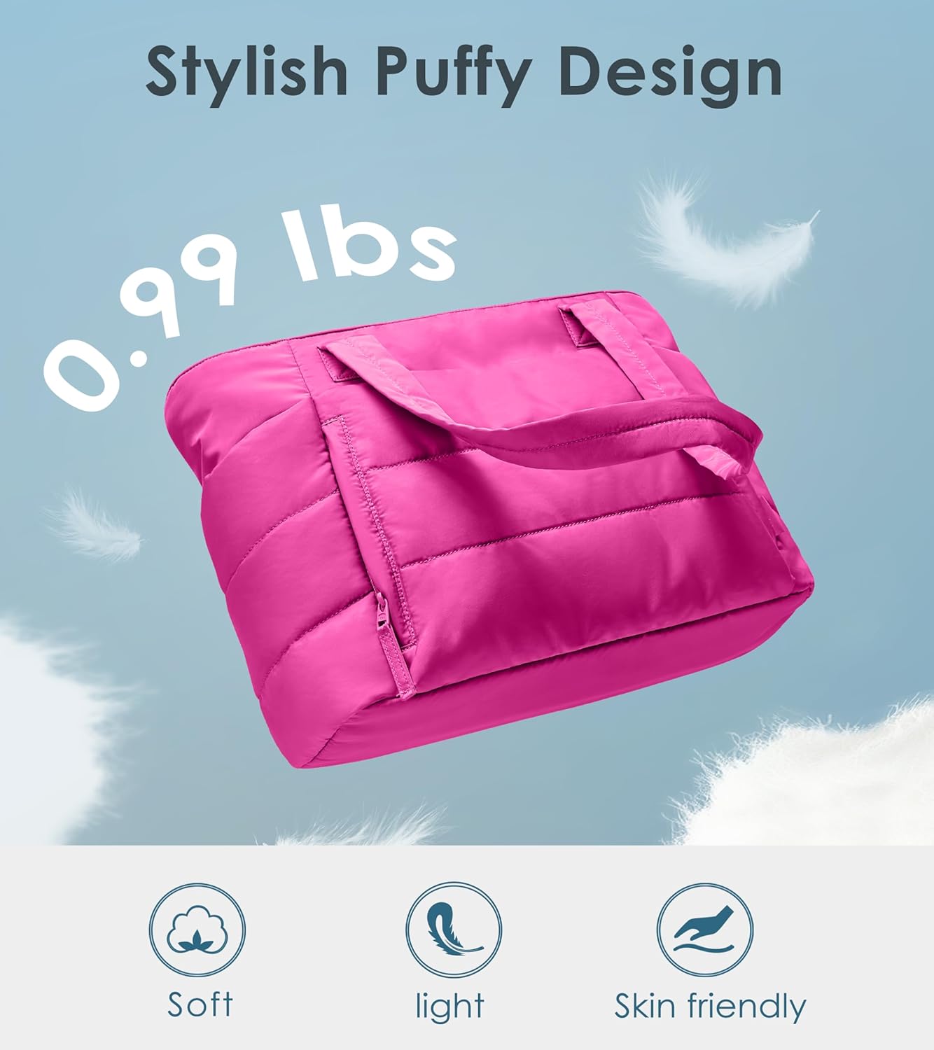 Tote Bag for Women with Zipper, Quilted Puffer Tote Bag with Compartments, Lightweight Puffy Work Bags for Women Travel