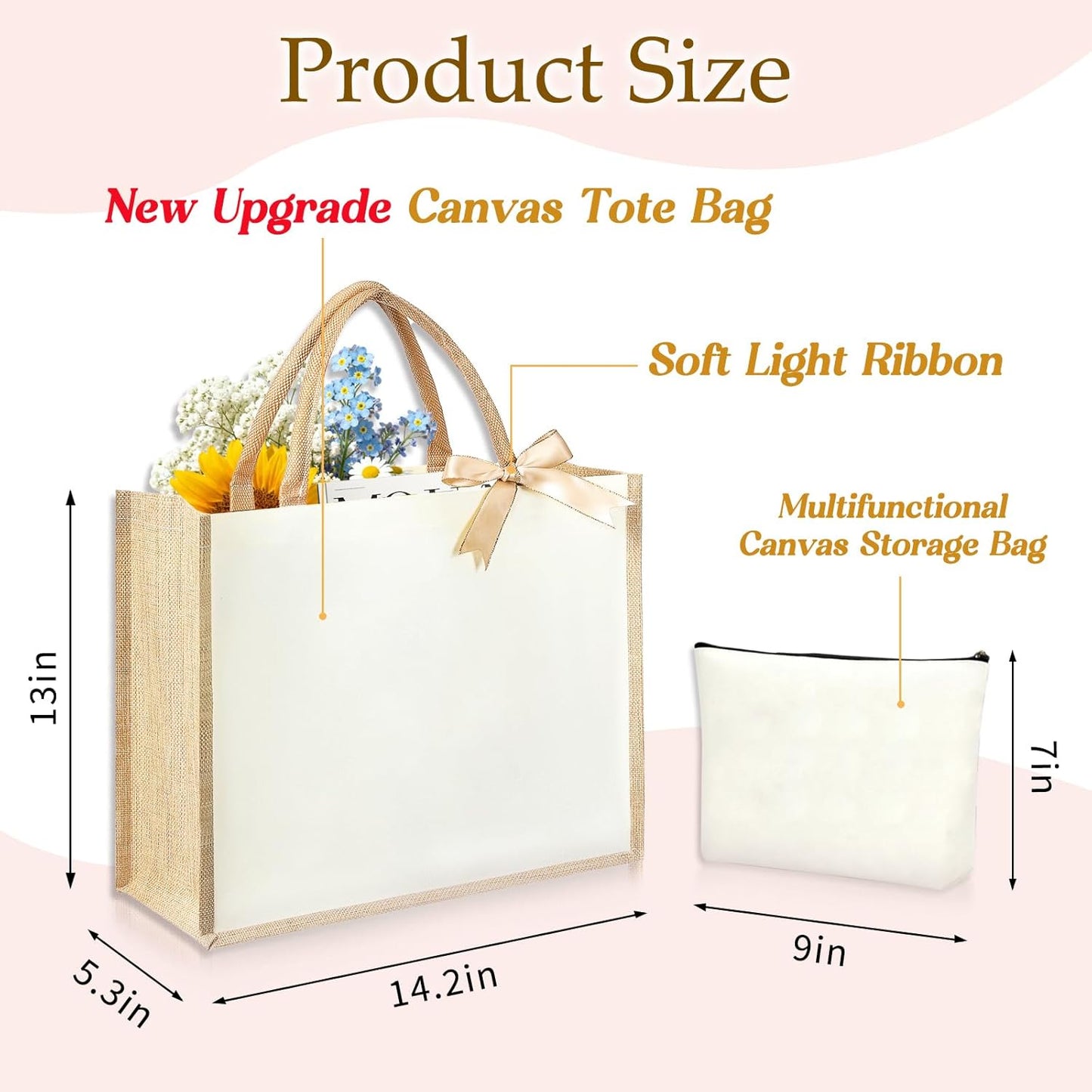Initial Canvas Tote Bag & Makeup Bag for Women Teacher Bridesmaids，Personalized Present for
