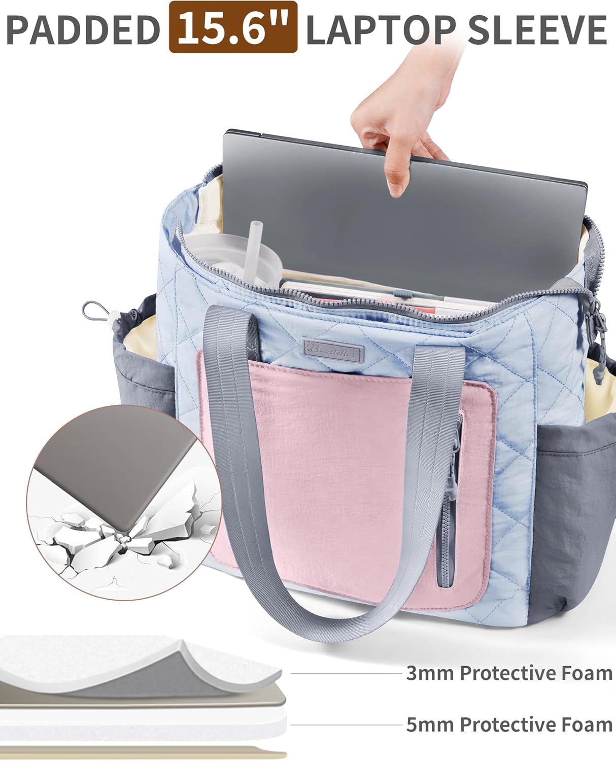 Puffer Tote Bag for Women, Lightweight Puffy Work Laptop Handbag Teacher Nurse Quilted Shoulder