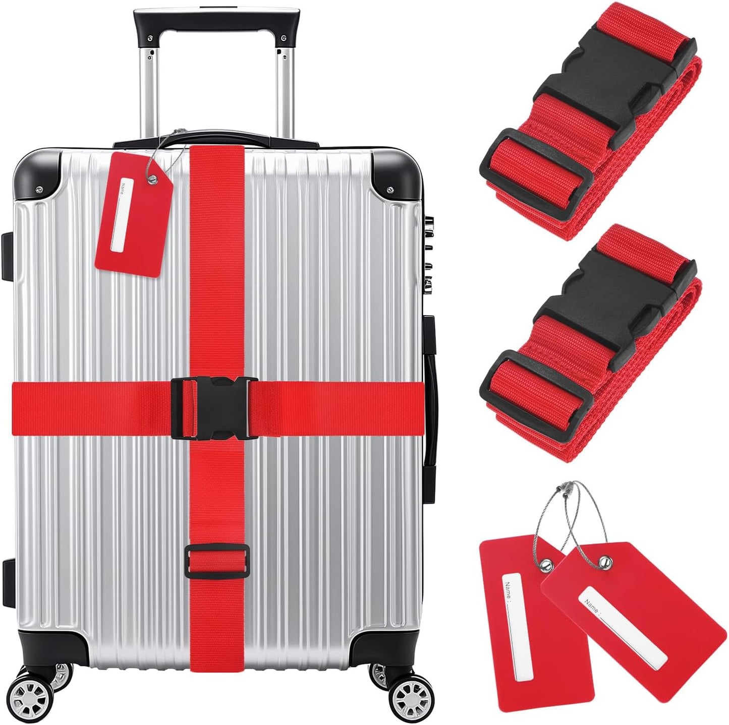 2-Sets Luggage Straps TSA Approved, Travel Straps for Luggage Suitcase Tags Set, Adjustable Suitcase Belt [Red]