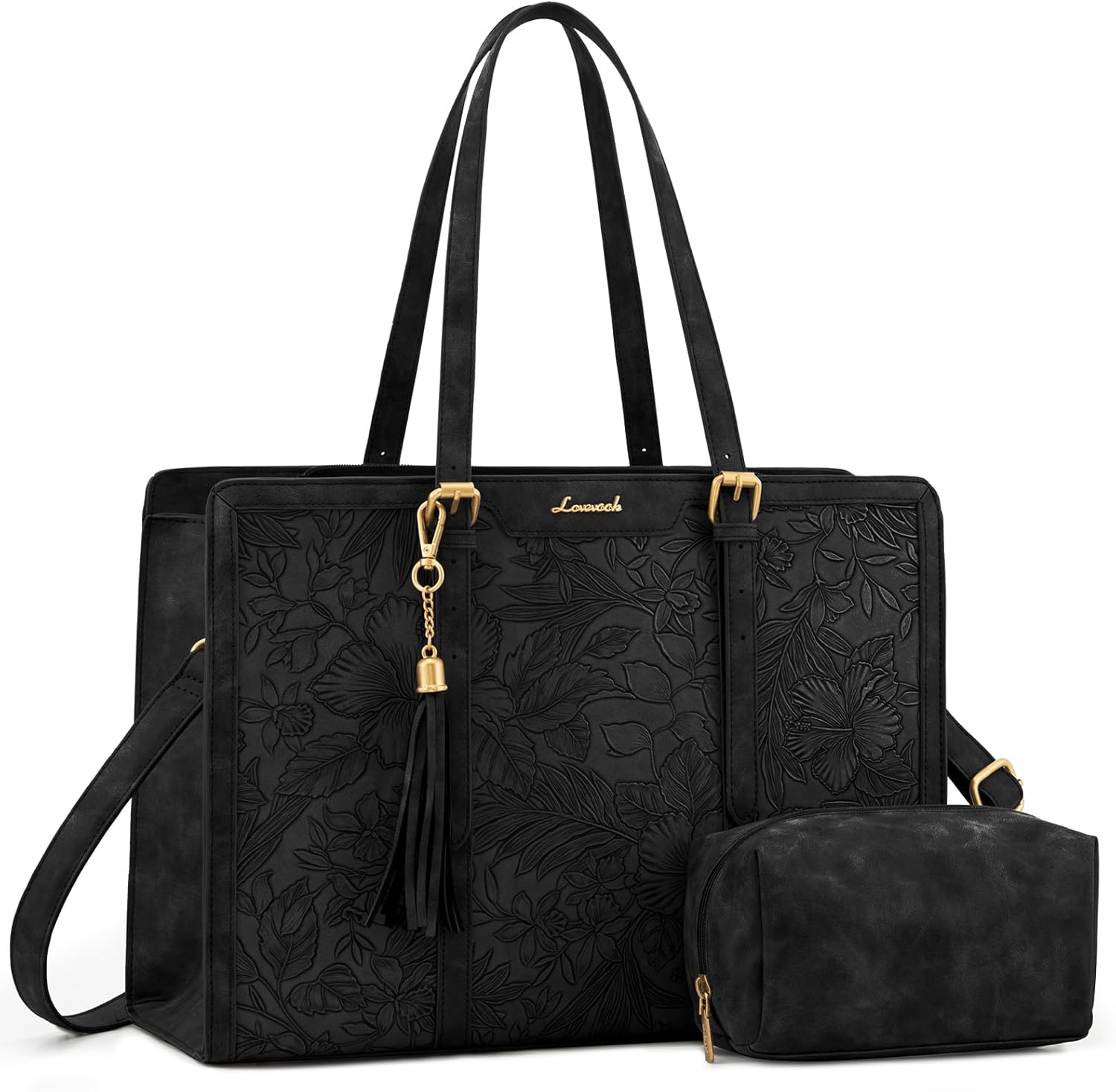 LOVEVOOK Laptop Bag for Women Vintage Leather Laptop Tote 15.6 inch Large Capacity Computer bag