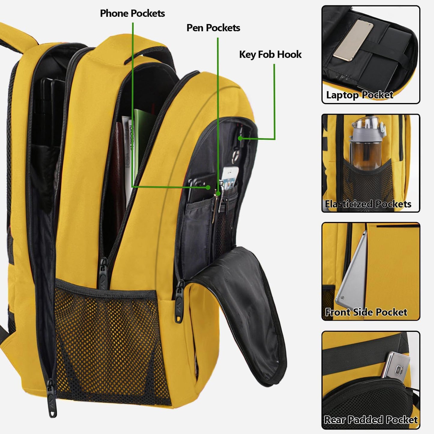 College Backpack, Extra Large TSA Friendly Carry On 17.3 Inch Laptop Backpack with USB Charging Port, Anti Theft Flight Approved Business Work Travel Computer Backpack Bagfor Women Men, Yellow