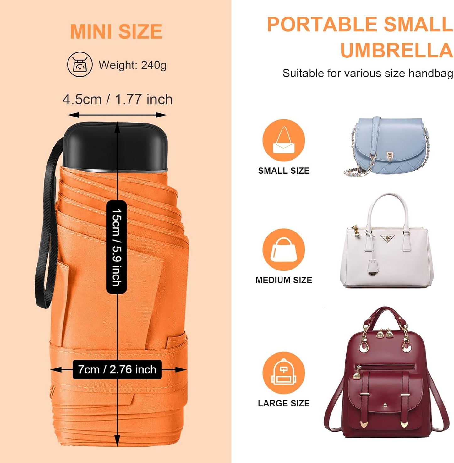 LEAGERA Compact Travel Umbrella with Case - Mini Umbrella for Purse, Small Lightweight &Tiny Design Perfect for Parasol Outdoor Sun&Rain Umbrellas