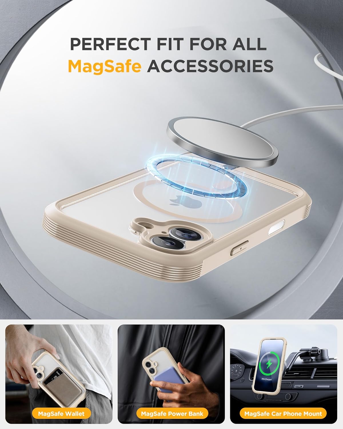 Miracase for iPhone 17 Case 6.3'', Full-Body Military Grade Drop Protection Outdoor Phone case with Built-in Glass Screen &Camera Control,Easy Installation,No Gap,Compatible with MagSafe, Gold