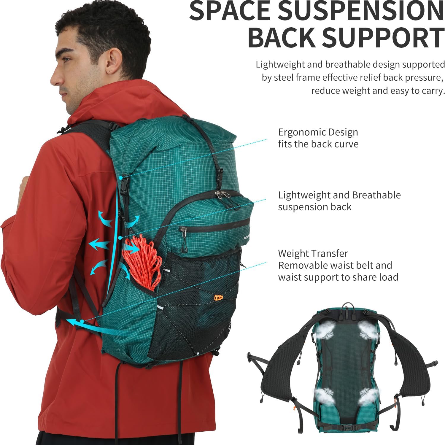 Hiking Backpack for Men and Women, 30L Waterproof Camping Backpack with 3L Water Bladder and Rain