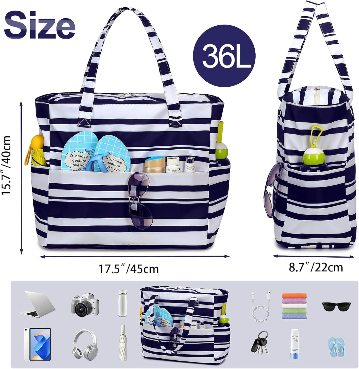 Bluboon Waterproof Beach Tote Pool Bags for Women Ladies Extra Large Carry On Bag With Wet Compartment for Weekender Travel