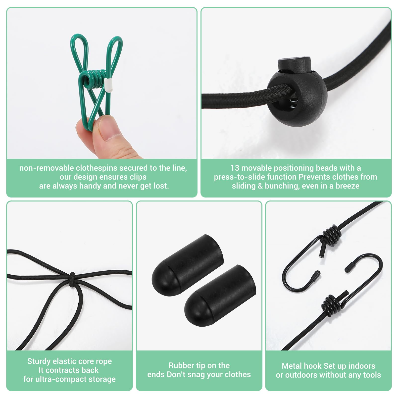 Retractable Portable Travel Clothesline with 12 Clips