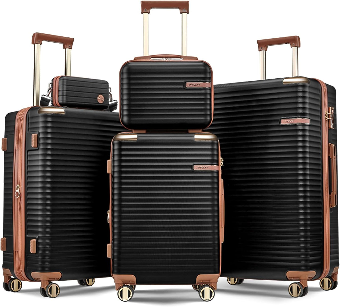 Joyway Expandable Luggage Sets 5 Piece with TSA Lock, Lightweight Hard Shell Travel Suitcase Set with Spinner Wheels, Black