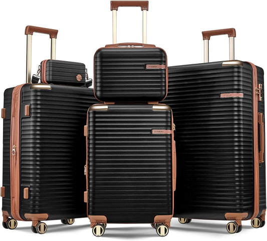 Joyway Expandable Luggage Sets 5 Piece with TSA Lock, Lightweight Hard Shell Travel Suitcase Set with Spinner Wheels, Black