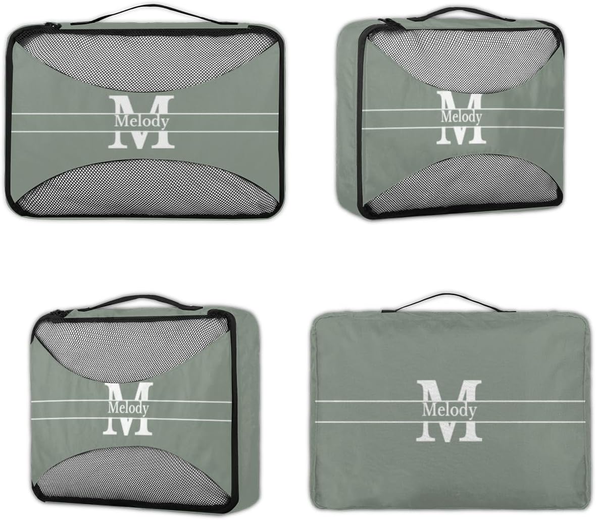 Custom Packing Cubes with Name, 4Pcs/Set Travel Luggage Packing Organizers Set for Women, Dark