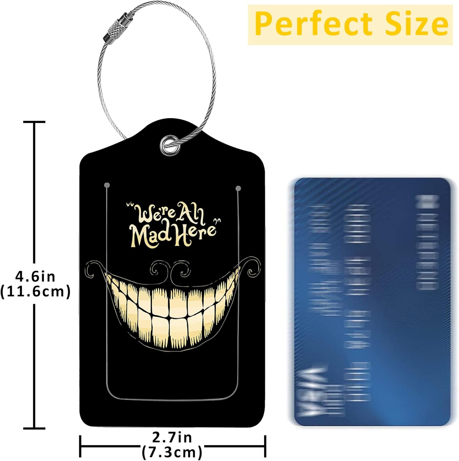 2 Pack Luggage Tag for Suitcase,Black Scary Halloween Smile PU Leather Suitcase Tags Identifiers