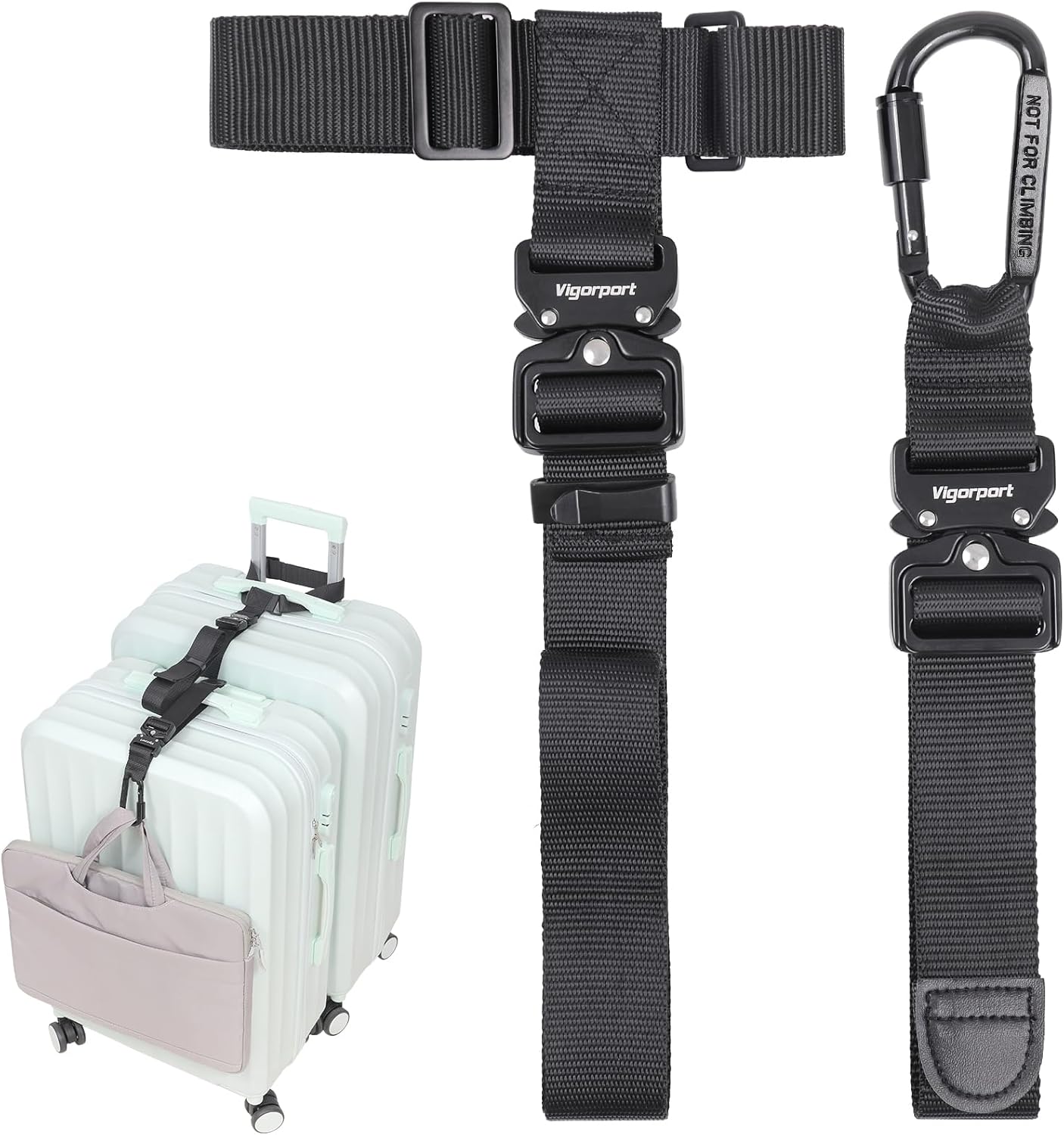 Vigorport Luggage Straps, Straps for Suitcase, Add A Bag Adjustable Luggage Accessories with Carabiner for Connect Your 2 Suitcases, Bag Straps for Luggage
