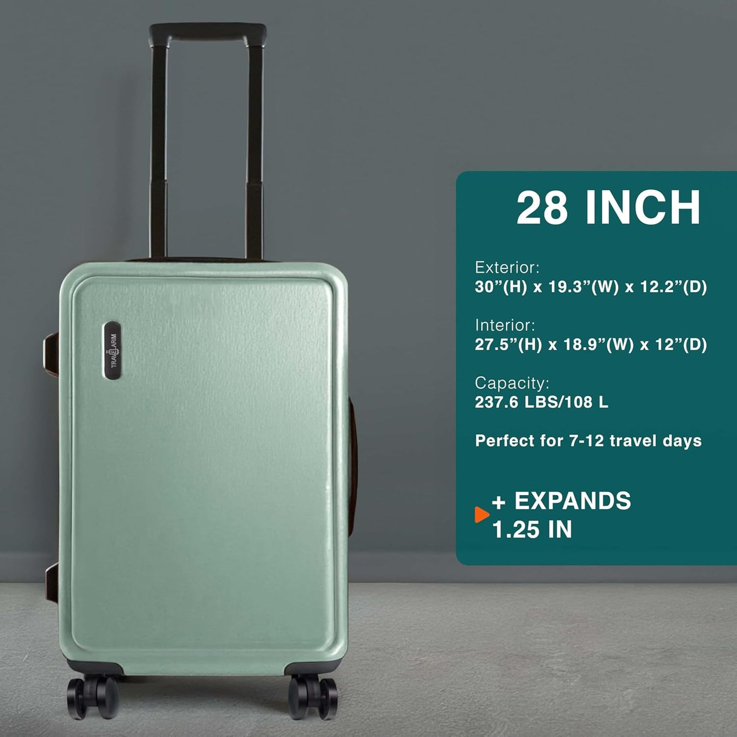 Luggage Sets 2 Piece, 24 Inch Suitcase and 28 Inch Luggage with Spinner Wheels, Durable Hard Shell Suitcase Set, Expandable Travel Suitcases with Wheels, Sage Green