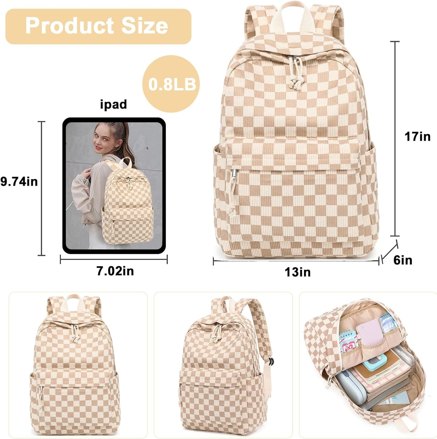 School Backpack for Teen Girls Bookbags Elementary High School Corduroy Laptop Bags Women Travel Daypacks