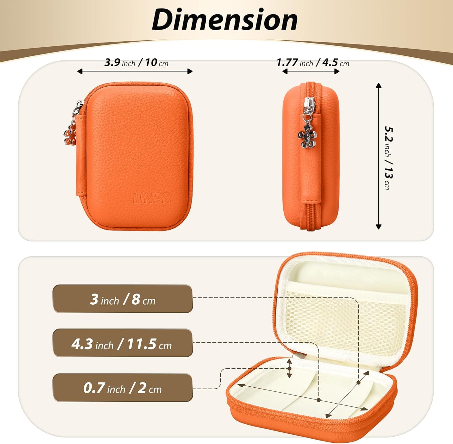 Digital Camera Case for CAMKORY, KODAK PIXPRO FZ45/FZ55, Canon IXUS 285 HS, Lecran, Small Travel Compact Camera Holder with Mesh Pocket for Accessories SD Card (Orange)