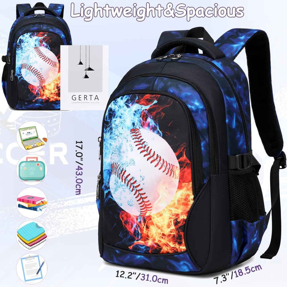 Meisohua Backpack for Boys Elementary Middle School Bags for Boy Kids Bookbags Teenager Casual Daypack Water Resistant Baseball Backpack