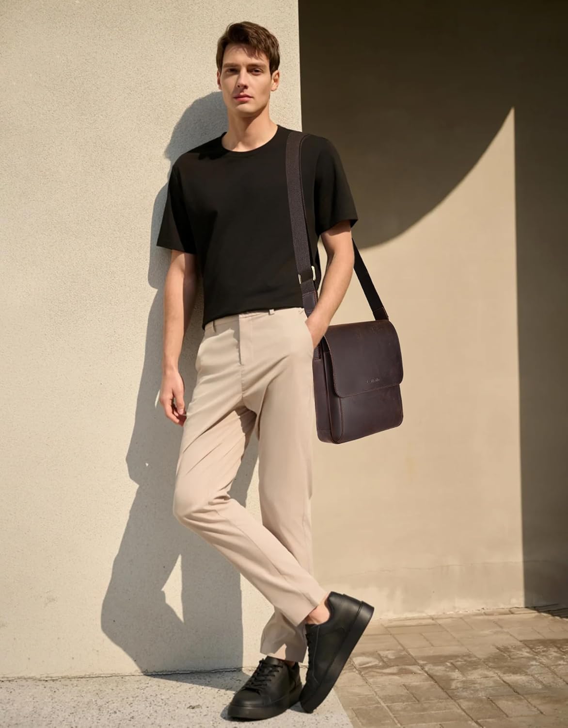 Leathario Crossbody Bag for Men Genuine Leather Small Messenger Shoulder Purse Side Vintage Satchel