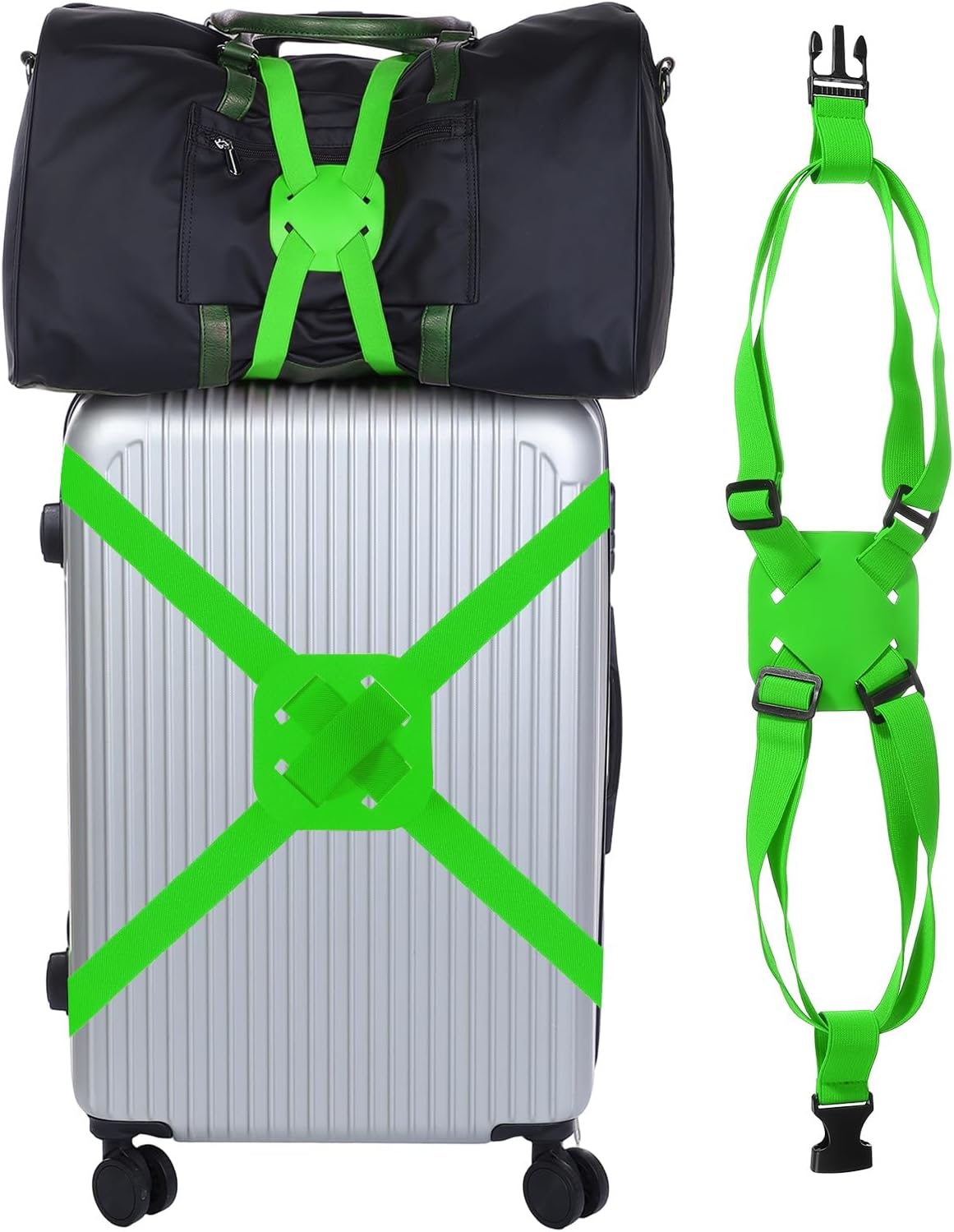 Adjustable Luggage Straps, Suitcase Elastic Strap Bag Bungee with Buckles Travel Accessories - Fitting for(Travel/Add A Bag/Securing Luggage), 27-66 Inch & Green