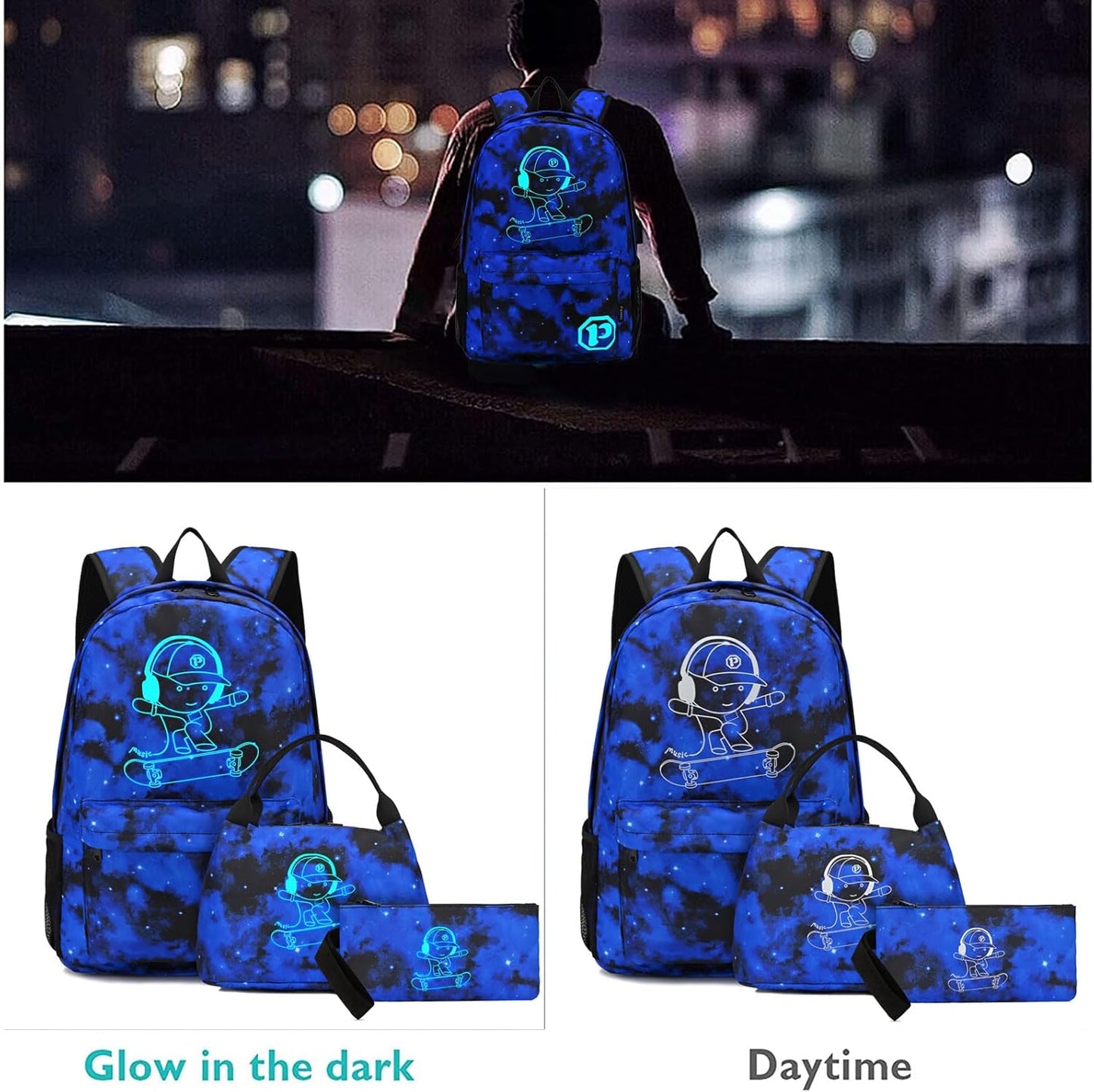 Lightweight Laptop Backpack School Backpack for Boys, Elementary Primary Middle School Bags Kids Backpack With Lunch Bag & Pencil Case, College Bookbag Travel Dayback, Blue