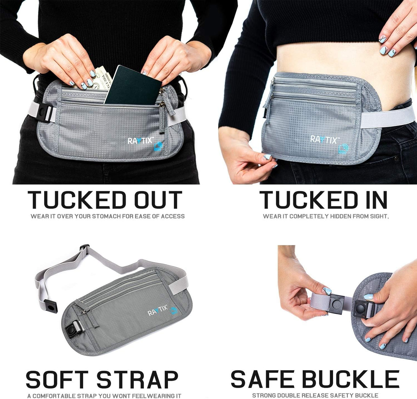 Money Belt For Travel – RFID Blocking Waist Pouch Passport Holder Wallet Belt – Waterproof Hidden Travel Fanny Pack For Men & Women – Secure, Lightweight, Adjustable Strap – Gray