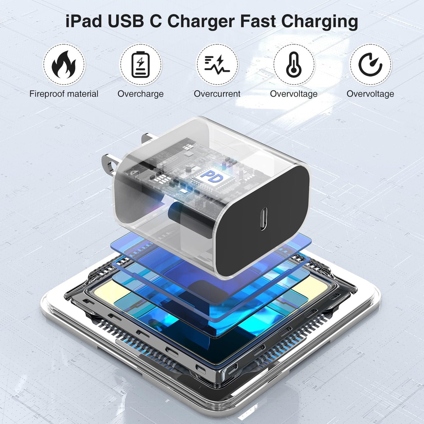 iPhone 16 15 Fast Charger 10ft, USB C Charging Block and Long Type C to C Cable Cord, Wall Plug Power Adapter Cube Brick for Apple 16 Pro Max/16 Pro/15 Plus/15 Pro Max/iPad 12.9/11 inch/Air/Mini-Black