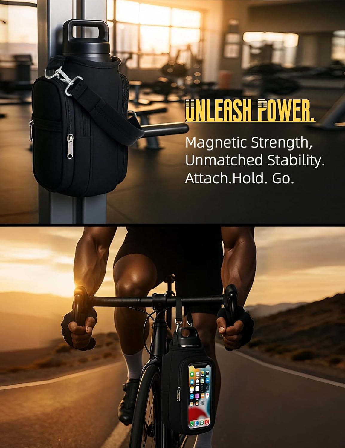 Magnetic Gym Bag for Men & Women - Water Bottle Holder, Crossbody Strap, Touchscreen Pocket & Creative Storage - Perfect for Gym, Running, Travel & Fitness Essentials