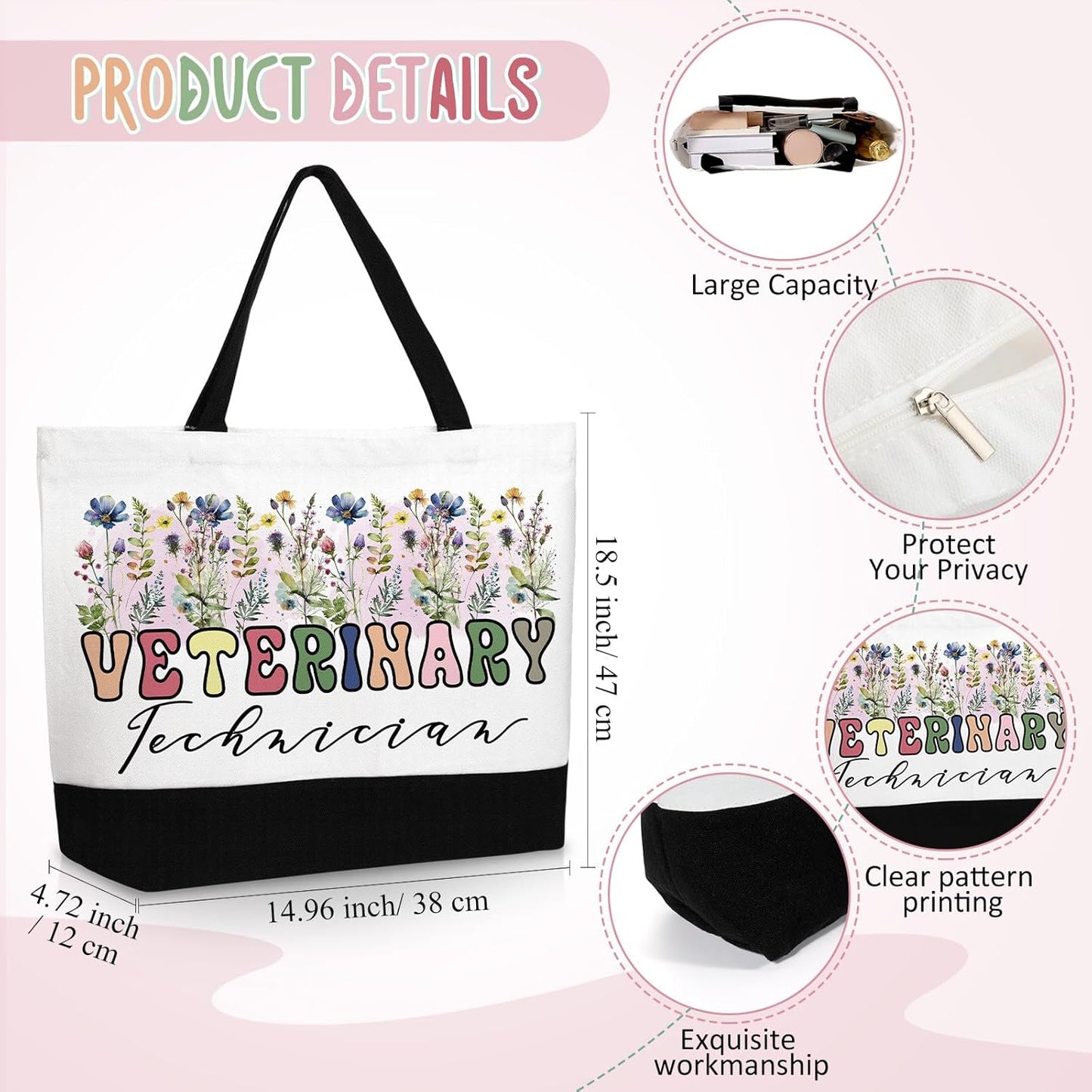 Kacctyen 3 Pcs Veterinary Appreciation Gifts Veterinarian Tote Bag Makeup Cosmetic Bag Vet Thank You Keychains for Female Women Assistant Student Women Birthday Christmas