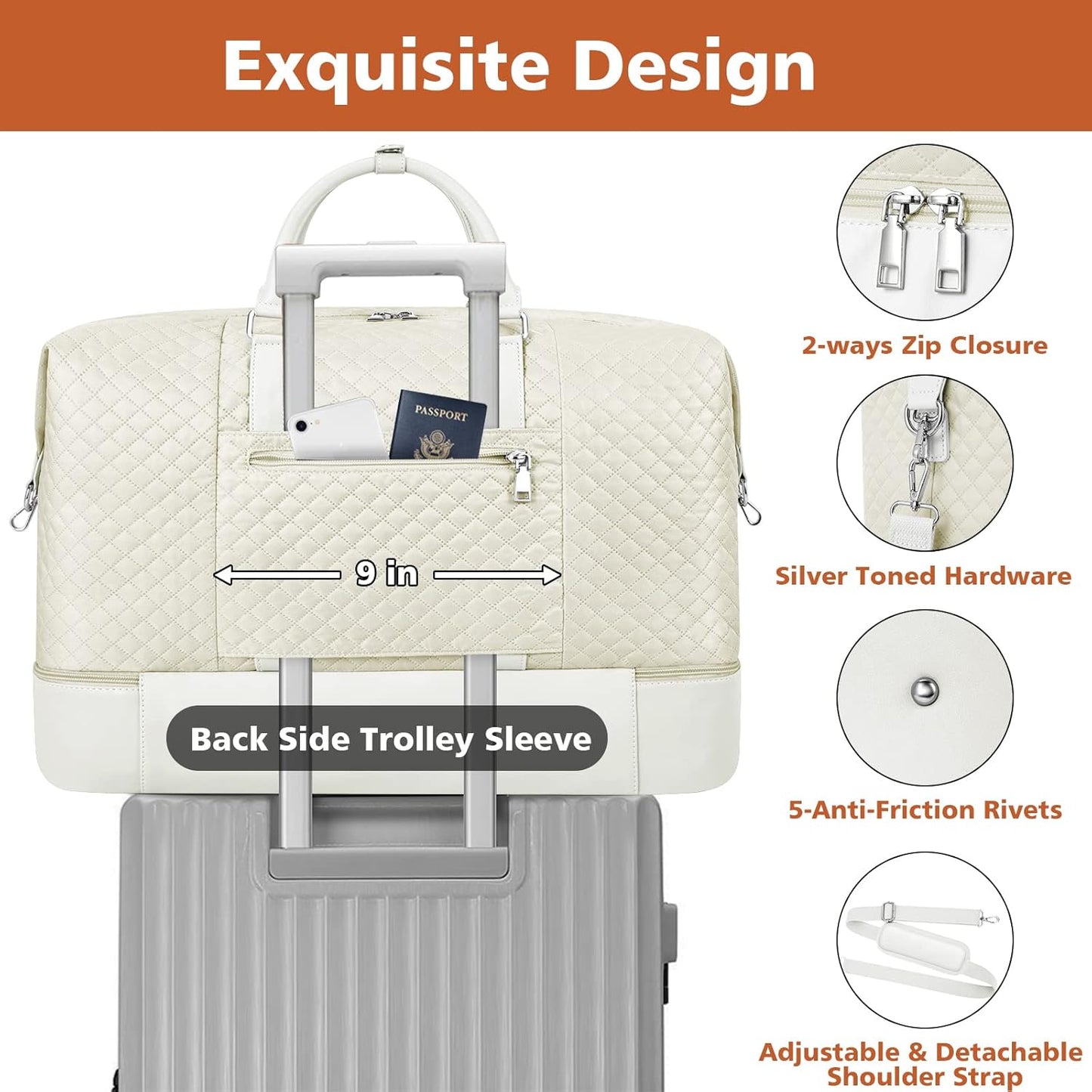Travel Weekender Bag for Women, Overnight Bag with Shoe Compartment Oversized Travel Duffel Bag Carry On Tote 21"