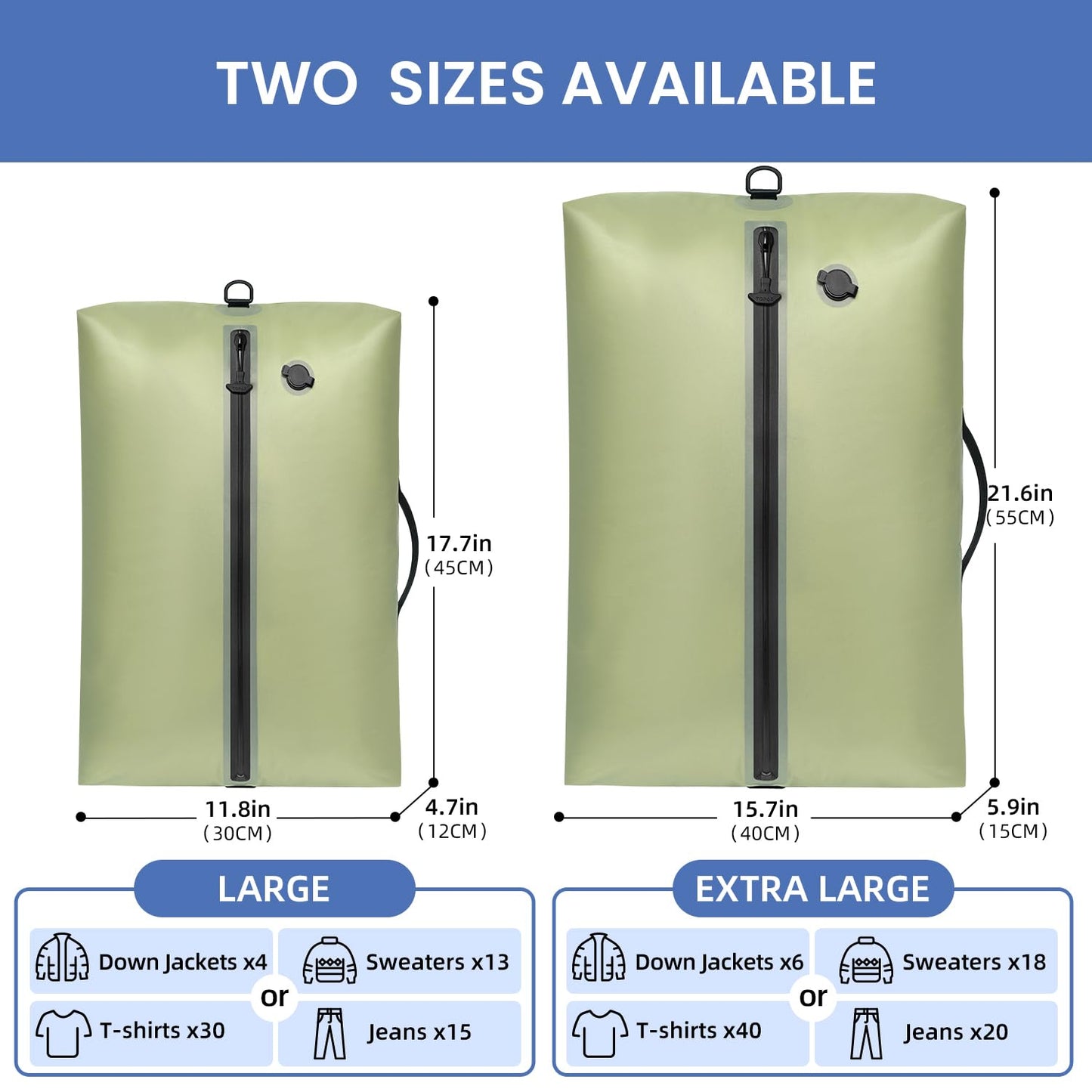 BAGAIL TPU Vacuum Bag for Travel, Reusable Compression Bag with IPX8 Waterproof Zipper, Save Space