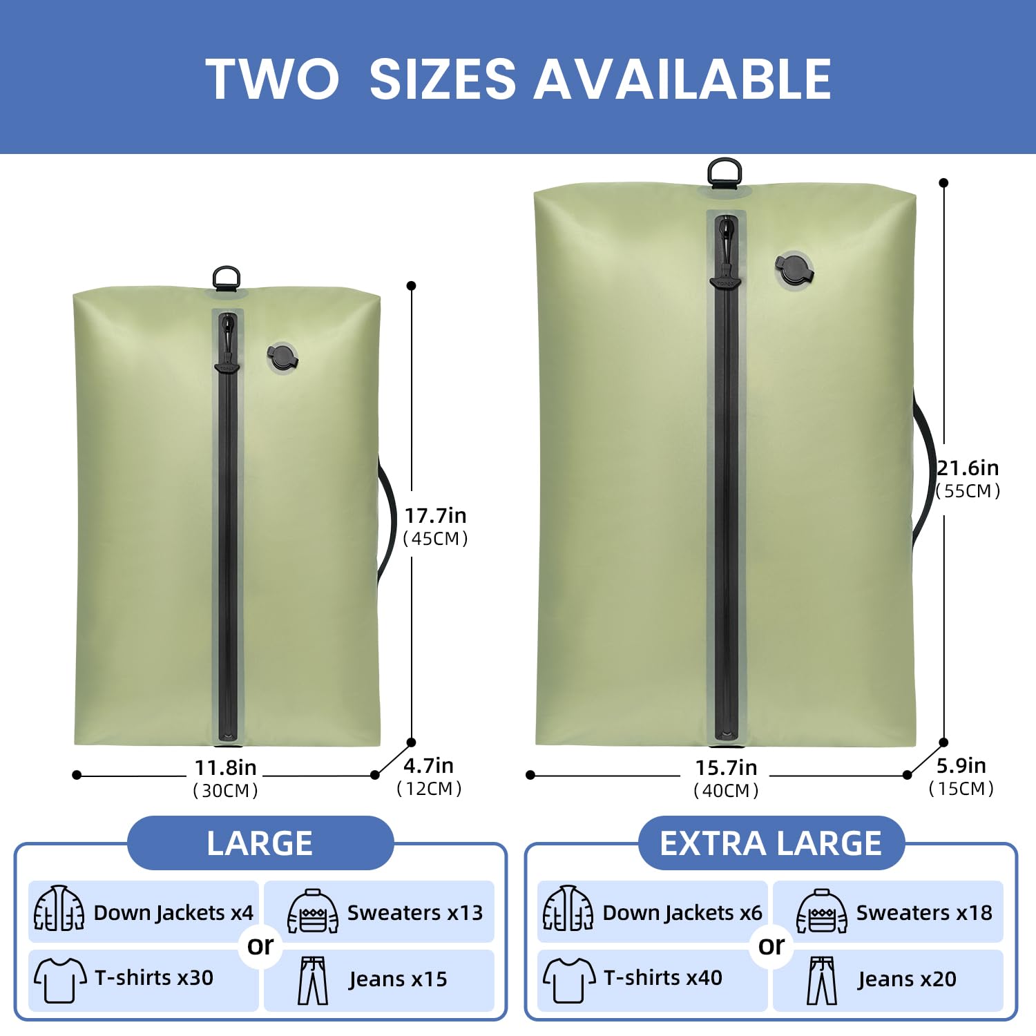 BAGAIL TPU Vacuum Bag for Travel, Reusable Compression Bag with IPX8 Waterproof Zipper, Save Space