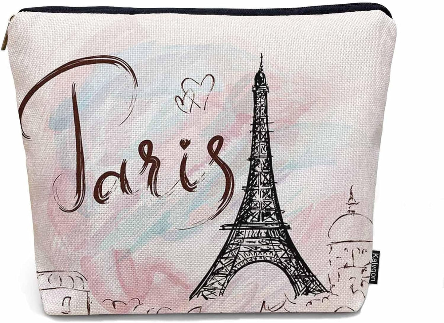 Women Cosmetic Bag Eiffel Tower, Watercolor Paris Eiffel Tower Cute Makeup Bag For Purse Cosmetic Travel Bag For Toiletries Makeup Storage Bag Flax Skincare Bag Make Up Pouch Bags