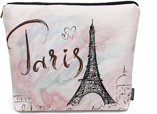 Women Cosmetic Bag Eiffel Tower, Watercolor Paris Eiffel Tower Cute Makeup Bag For Purse Cosmetic Travel Bag For Toiletries Makeup Storage Bag Flax Skincare Bag Make Up Pouch Bags