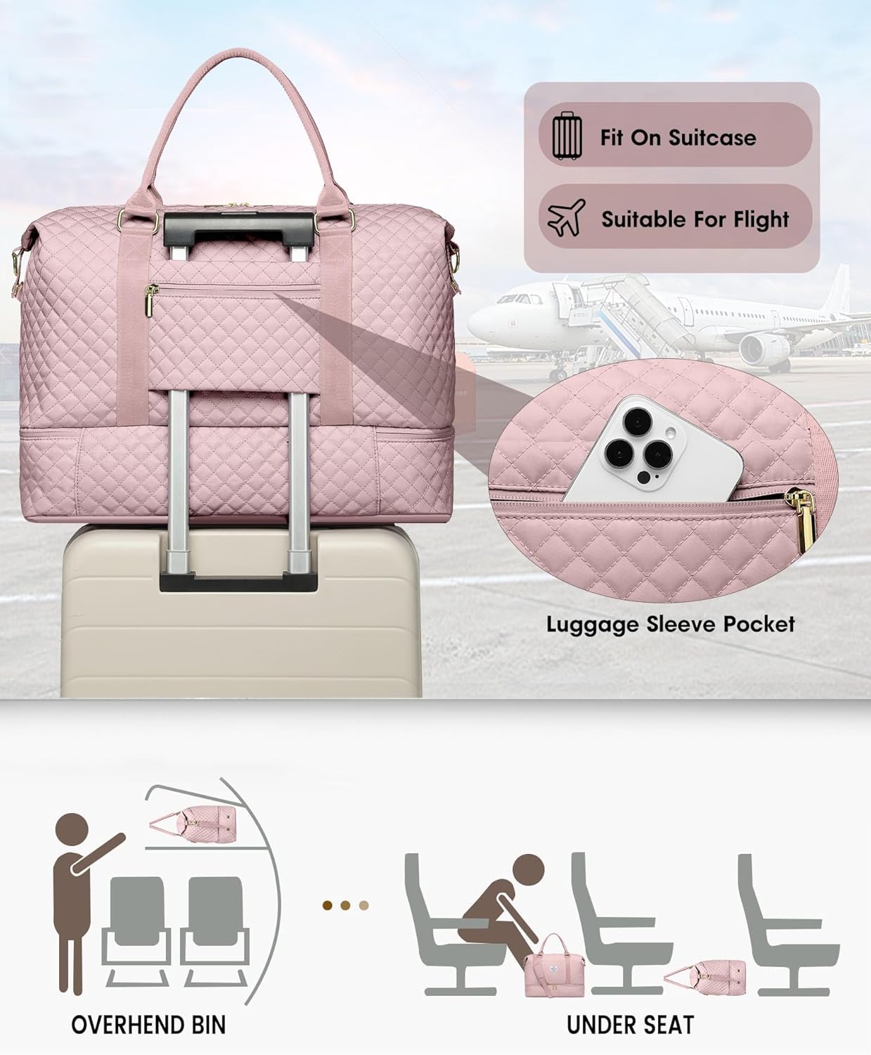 Weekender Duffle Bags for Women - Travel Duffel with Shoe Compartment, Carry On Overnight Bag, Gym
