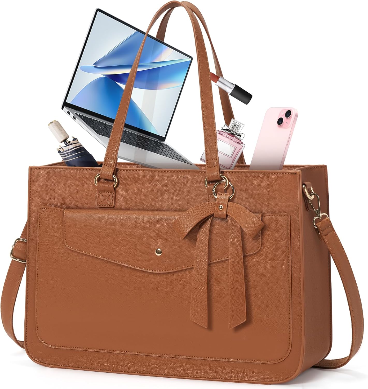 RAINSMORE Laptop Bag for Women 15.6 Inch Work Tote Bags Leather Laptop Tote Waterproof Computer Bag