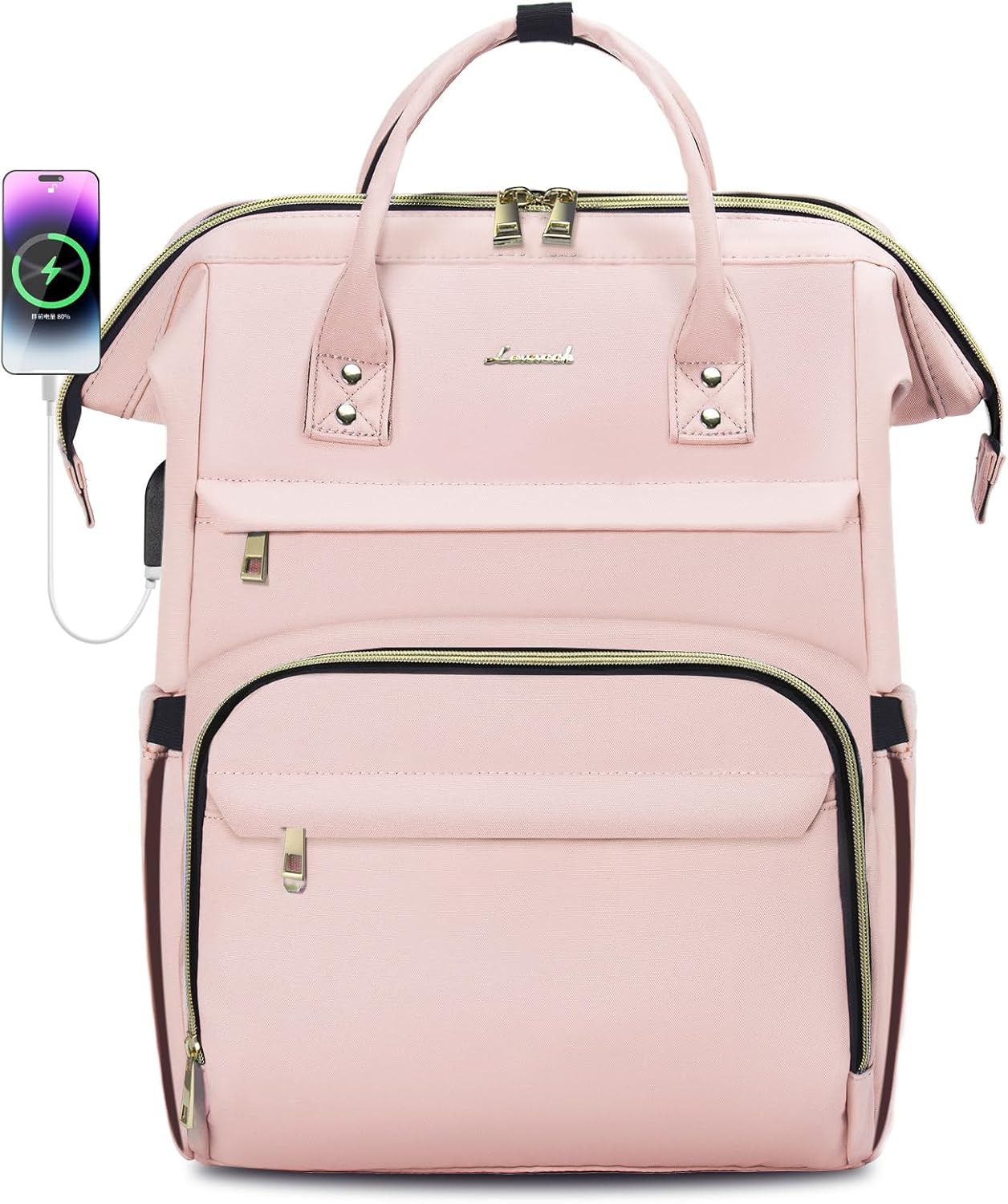 LOVEVOOK Laptop Backpack for Women,18 Inch Professional Womens Travel Backpack Purse Computer Laptop Bag Nurse Teacher Backpack,Waterproof College Work Bags Carry on Back Pack with USB Port, Pink