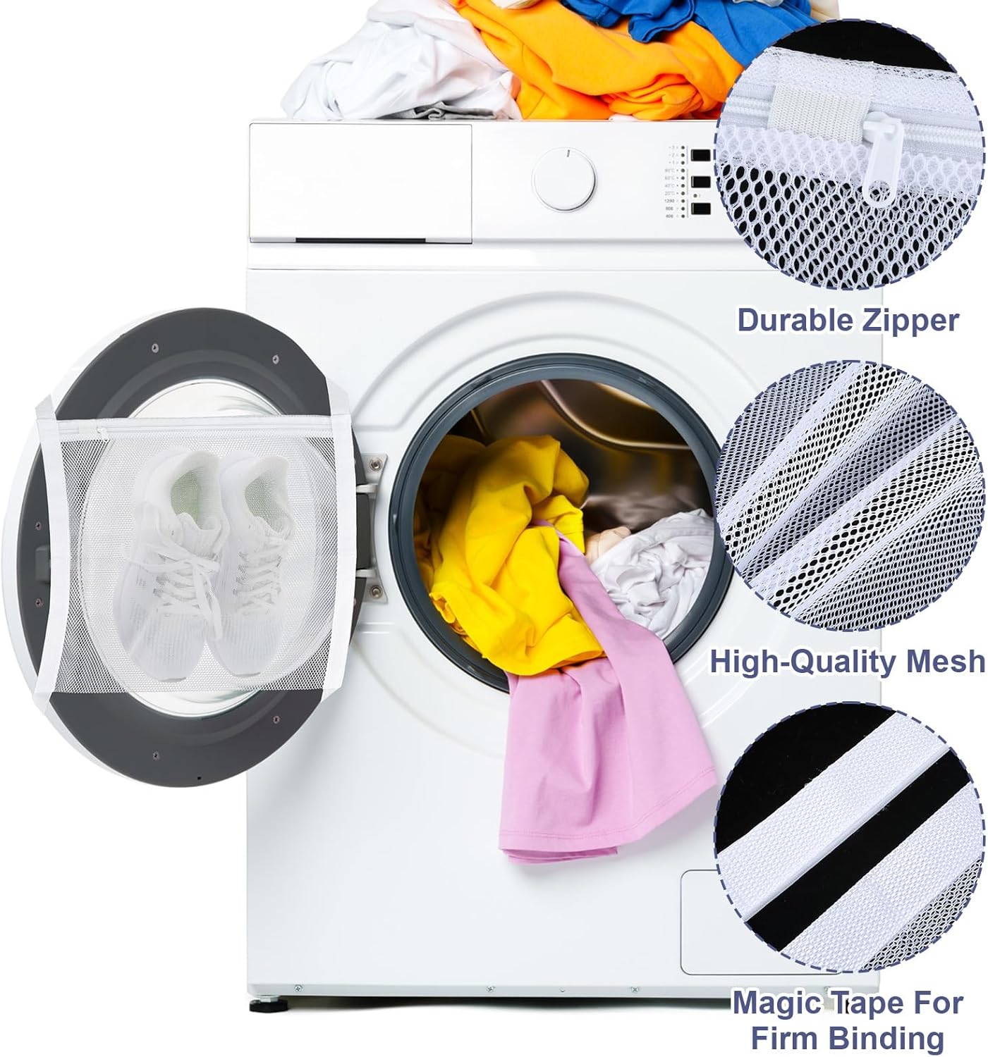 2PCS Sneaker Dryer Bag,45.67 X 15.55 In Shoe Bag for Dryer, Reusable Dryers Shoe Bags, Lightweight and Durable, with Zipper and Belt, for Washing Machine, Shoes, Clothing, White