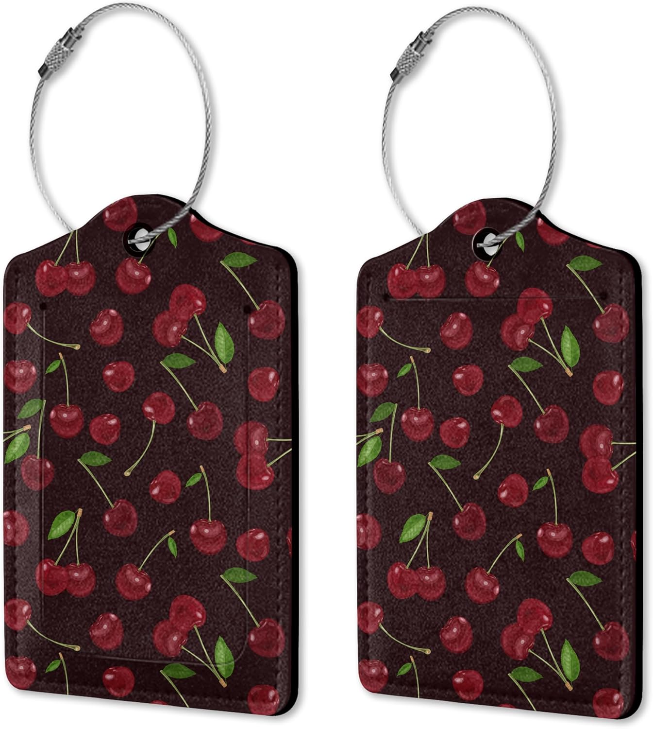 2 Pack Luggage Tags for Suitcases, Sweet Cherry Luggage Tag, Leather Stainless Steel Loop Label Tag for Men Travel Bag Suitcase