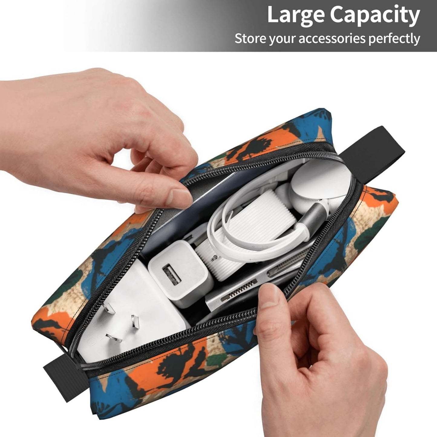Bold Hues Floral Art Makeup Bag Small Compact & Durable Travel Cosmetic Bag Organizer Oxford Fabric Impact-Resistant Multi-Purpose Storage Perfect for Travel, Gym, Daily Use