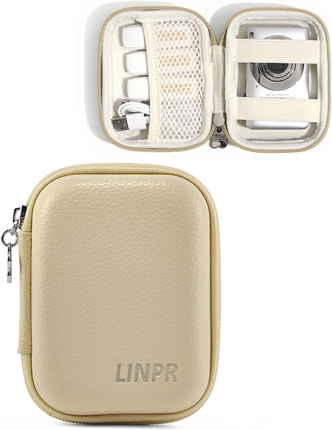 Digital Camera Case for CAMKORY, KODAK PIXPRO FZ45/FZ55, Canon IXUS 285 HS, Lecran, Small Travel Compact Camera Holder with Mesh Pocket for Accessories SD Card (Light Khaki)
