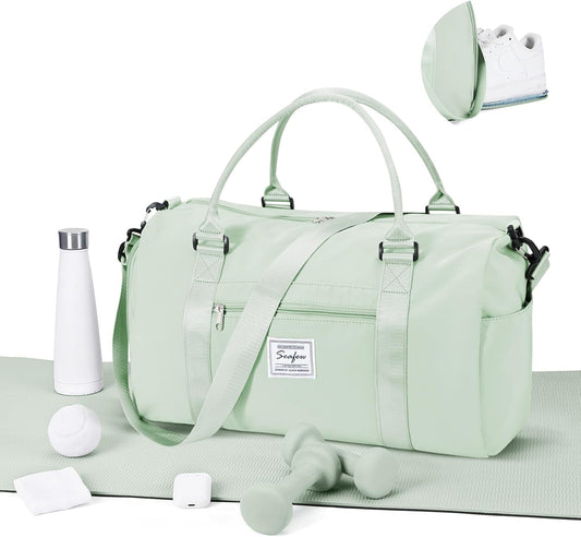 Gym Bag for Women Men with Shoes Compartment,Sports Duffle Bag Personal item travel Duffel Bags Tote Bag Small Carry on Weekender Overnight Bag Workout Dance Bag Hospital Holdalls Mint Green