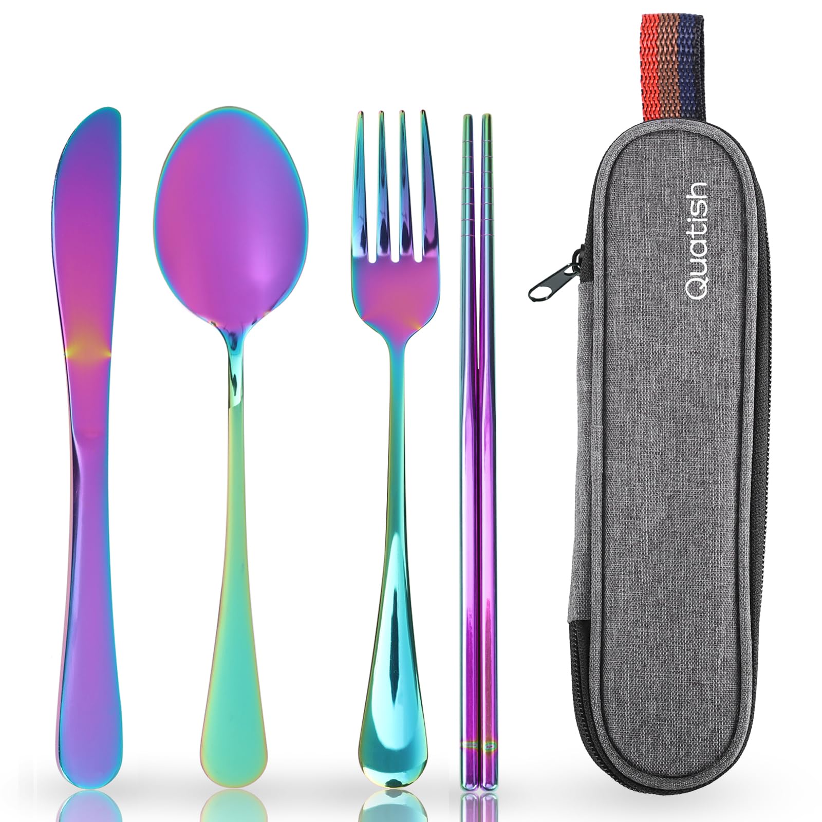 Travel Utensils with Case, Quatish Portable Silverware Set for Work, Stainless Steel Reusable