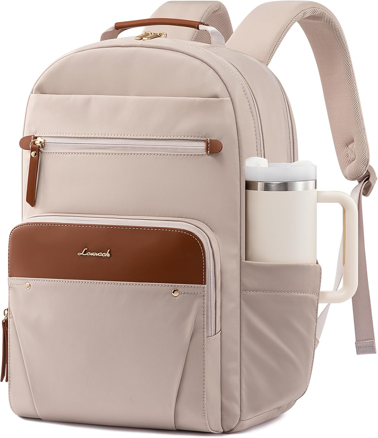 LOVEVOOK Laptop Backpack for Women, 15.6" Work Backpack Purse, Travel Personal Item Bag, Carry On Business Computer Bag, Casual Daypack for Office, School, or Gift, Apricot Brown